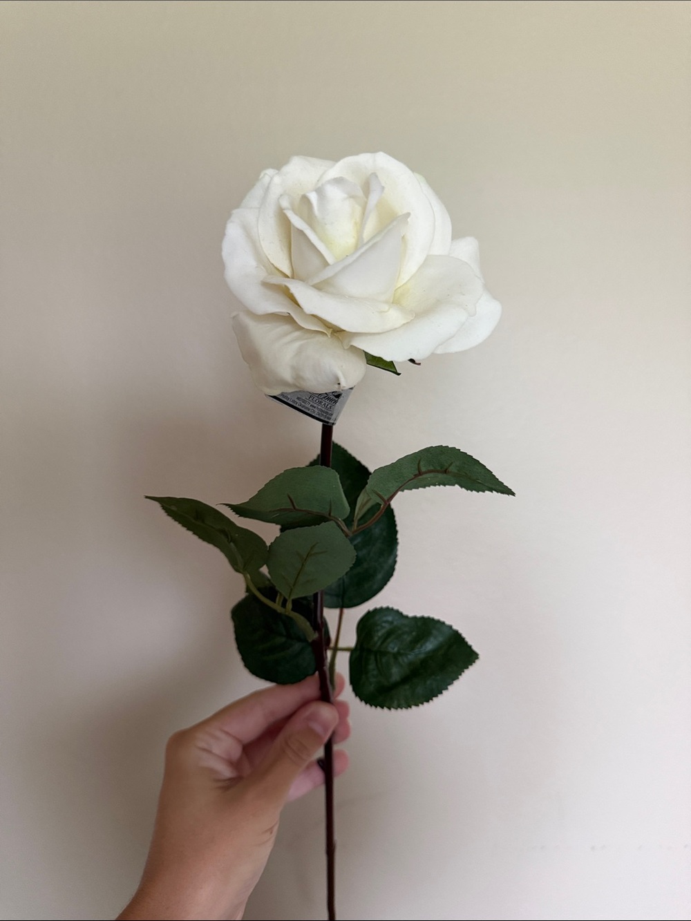 Classic White Faux Rose Stem with Green Leaves, 29 stems